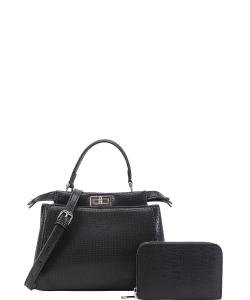 2-in-1 Fashion Metallic Satchel Handbag Wallet  Set ZG-2019A BLACK /